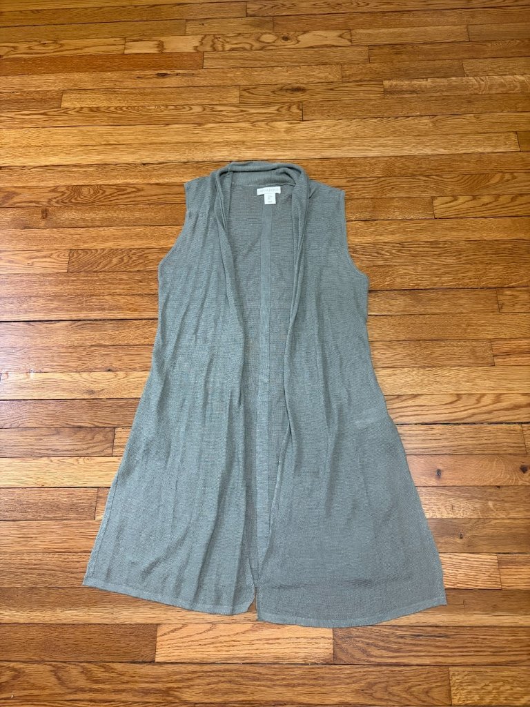 Cynthia Rowley Cardigan Size Small 100% Linen Open Sleeveless Side Slit Green